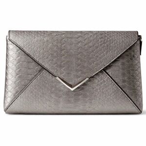 Stella & Dot Silver Embossed Snakeskin Envelope Clutch Metallic Evening Bag